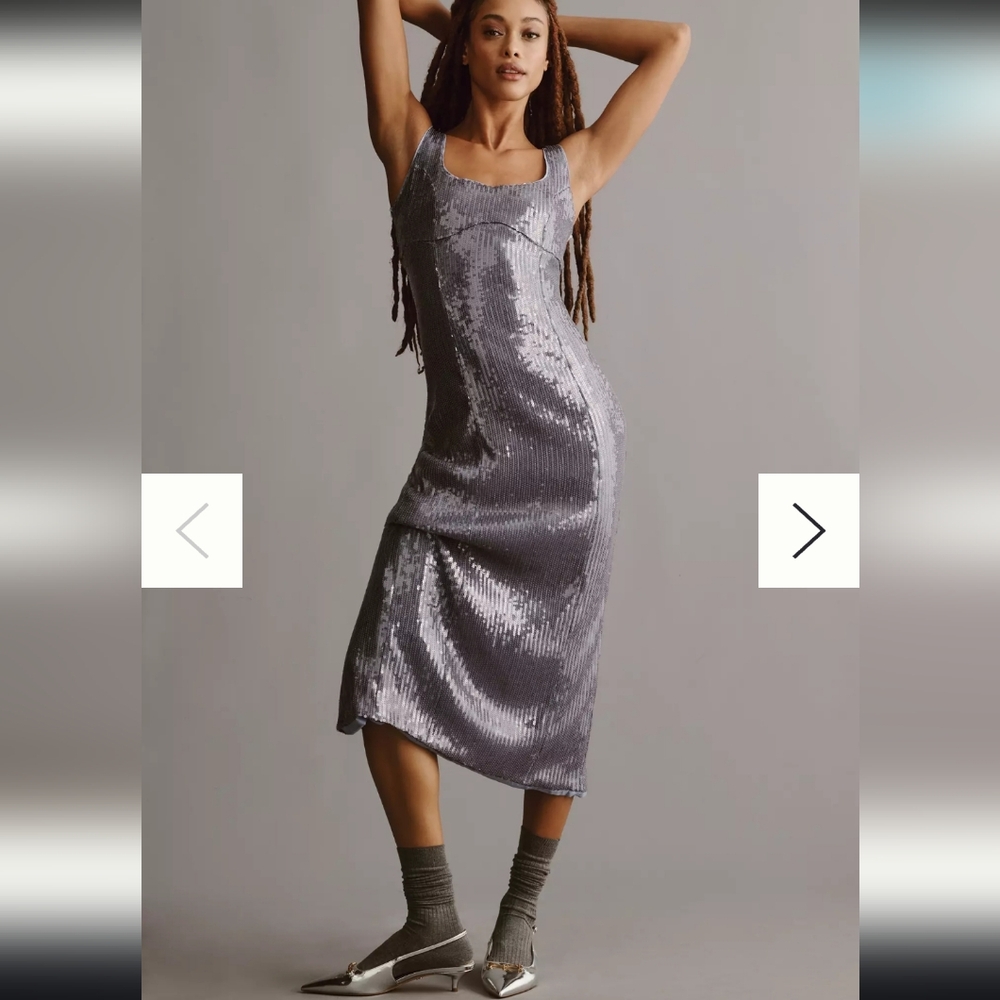 NWT Anthropologie Pilcro Sequin Slim Midi Dress In Blue SZ L